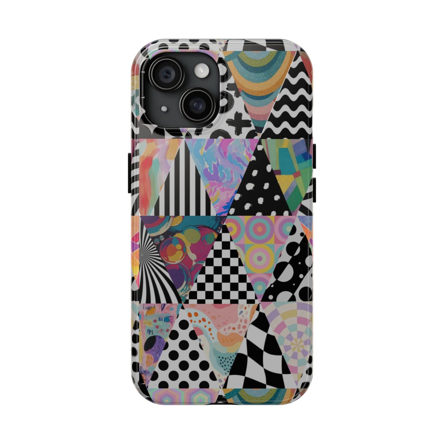 Retro Geometric Patchwork Design Tough Phone Case
