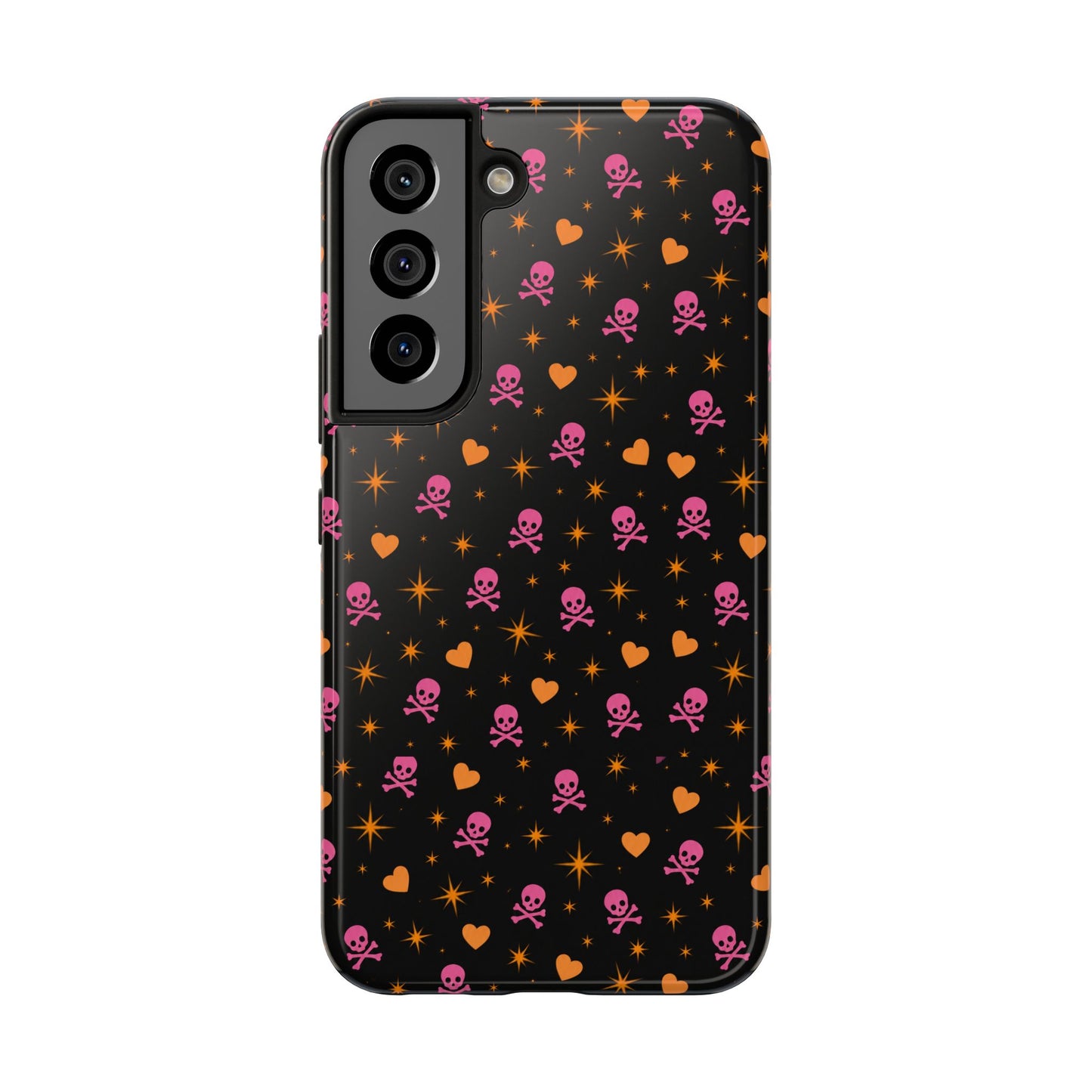 Pink Skull & Orange Heart Pattern Tough Phone Case
