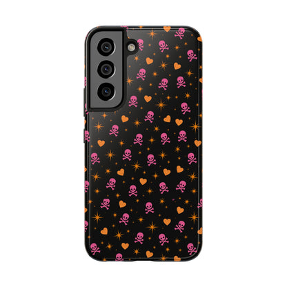 Pink Skull & Orange Heart Pattern Tough Phone Case