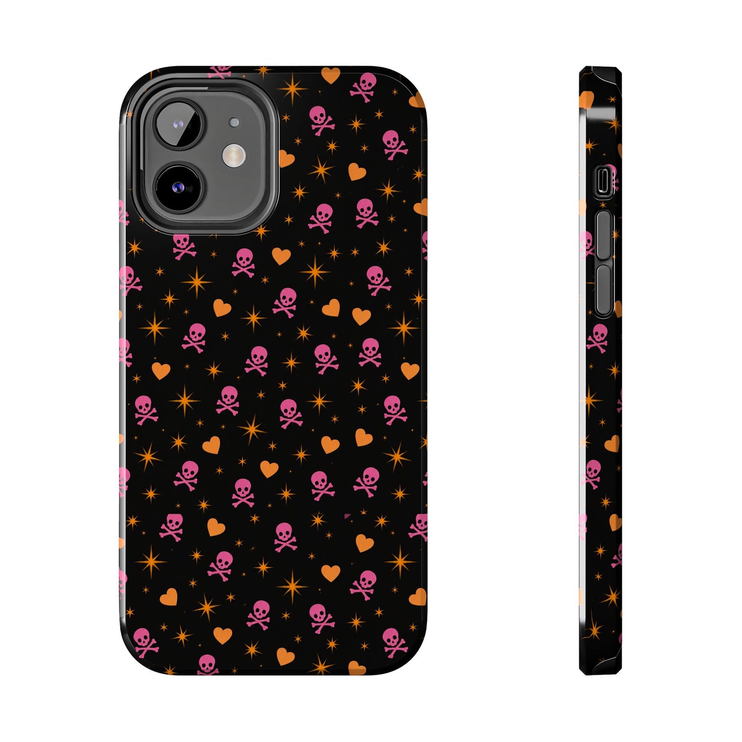 Pink Skull & Orange Heart Pattern Tough Phone Case