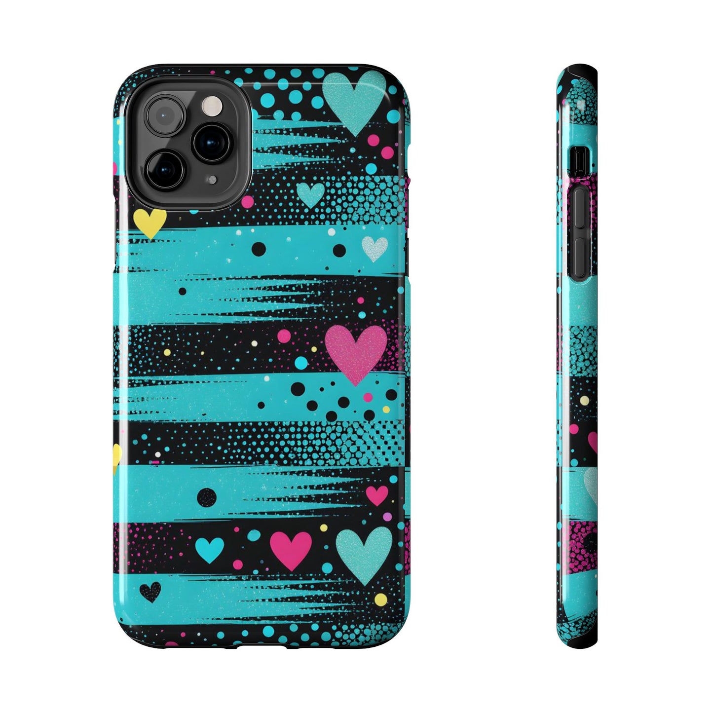 Teal Pop Heart Stripe Tough Phone Case
