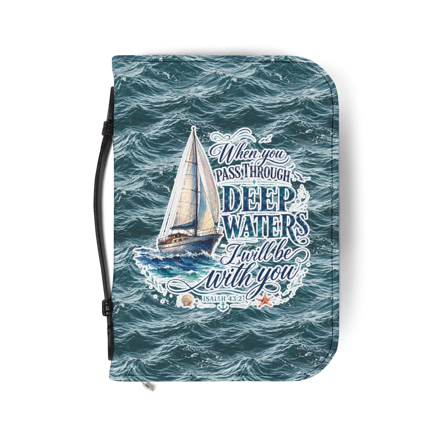"When You Pass Through Deep Waters" Nautical Scripture Zippered Bible Cover