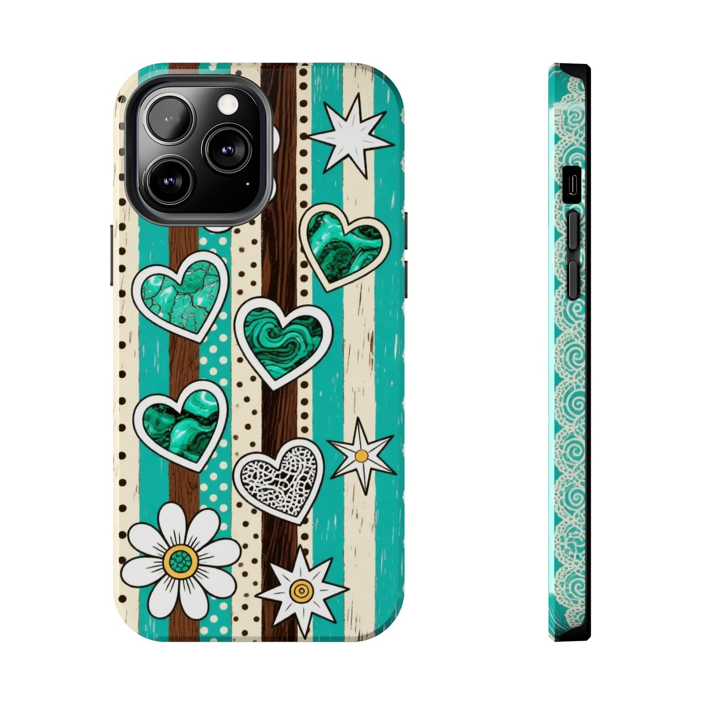 Turquoise Hearts & Daisies Tough Phone Case
