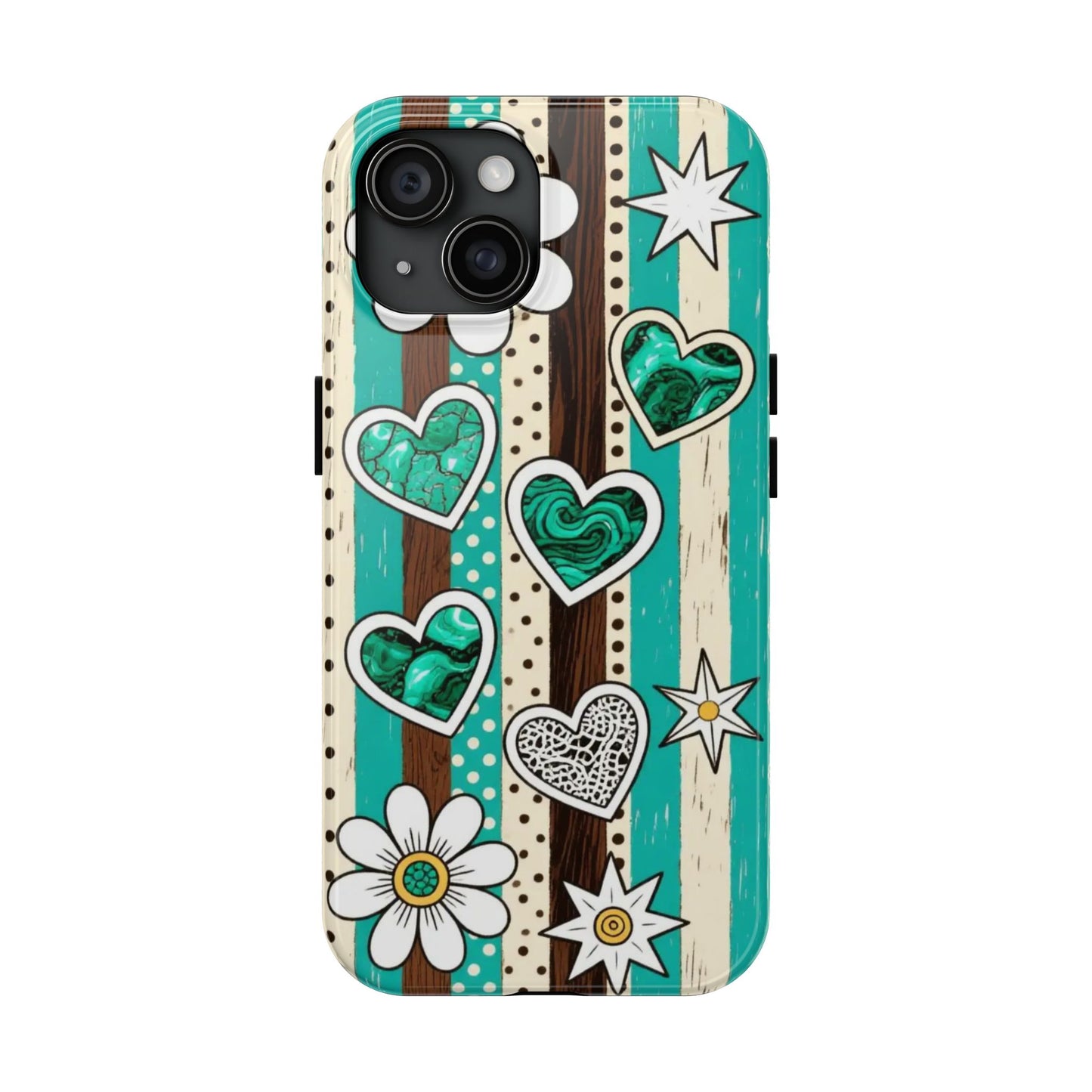 Turquoise Hearts & Daisies Tough Phone Case