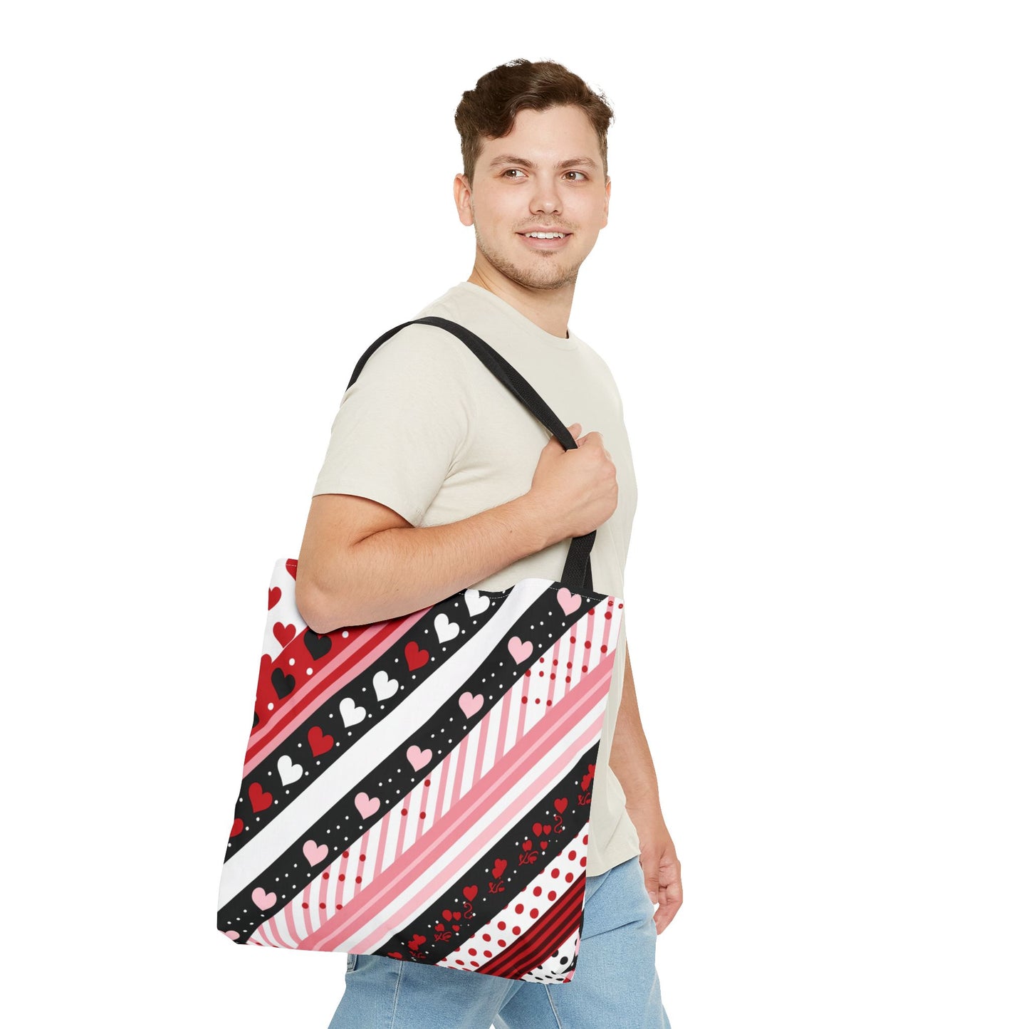 Hearts Diagonal Stripe Tote Bag