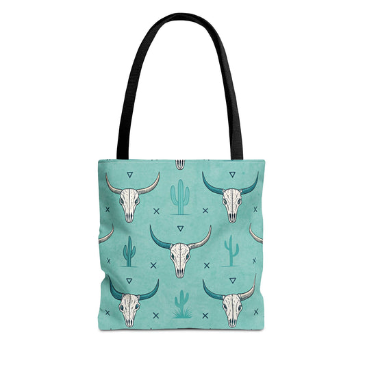Turquoise Cactus & Cow Skulls Tote Bag