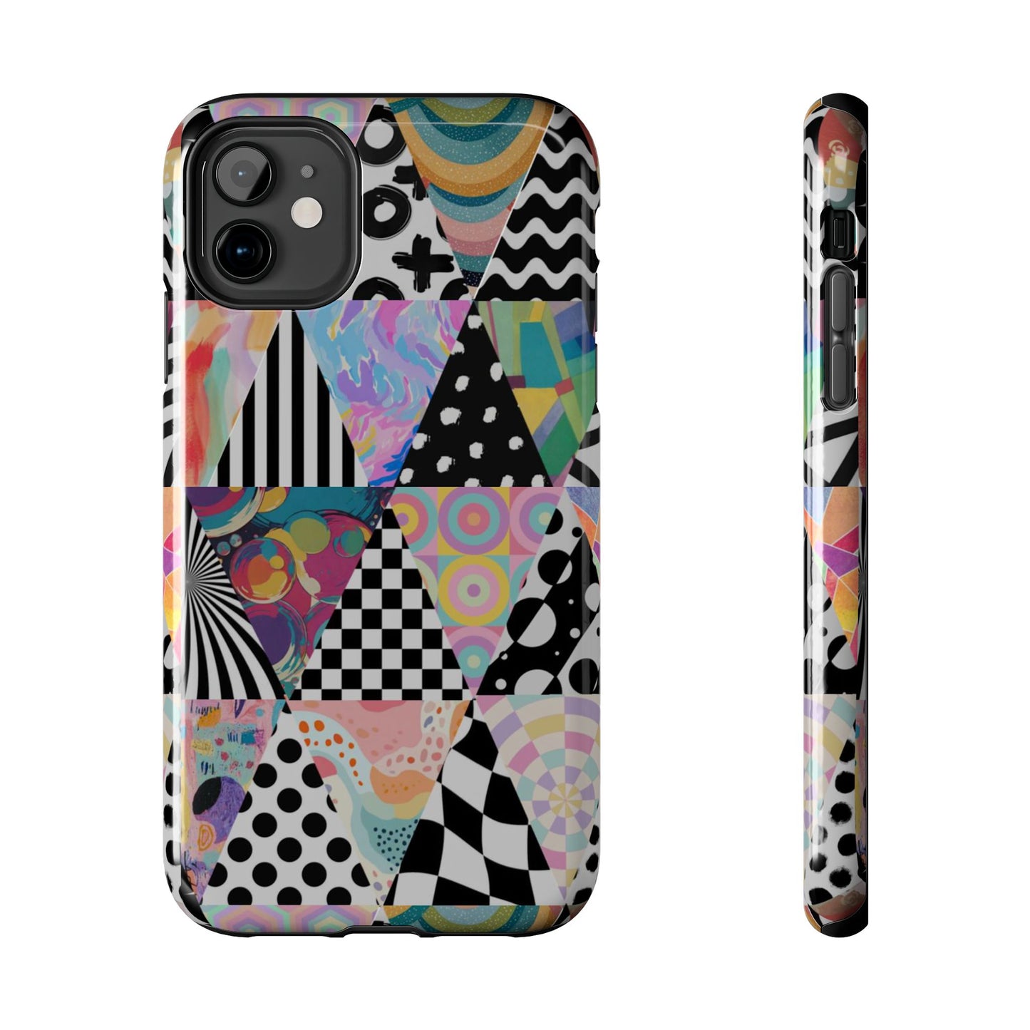 Retro Geometric Patchwork Design Tough Phone Case