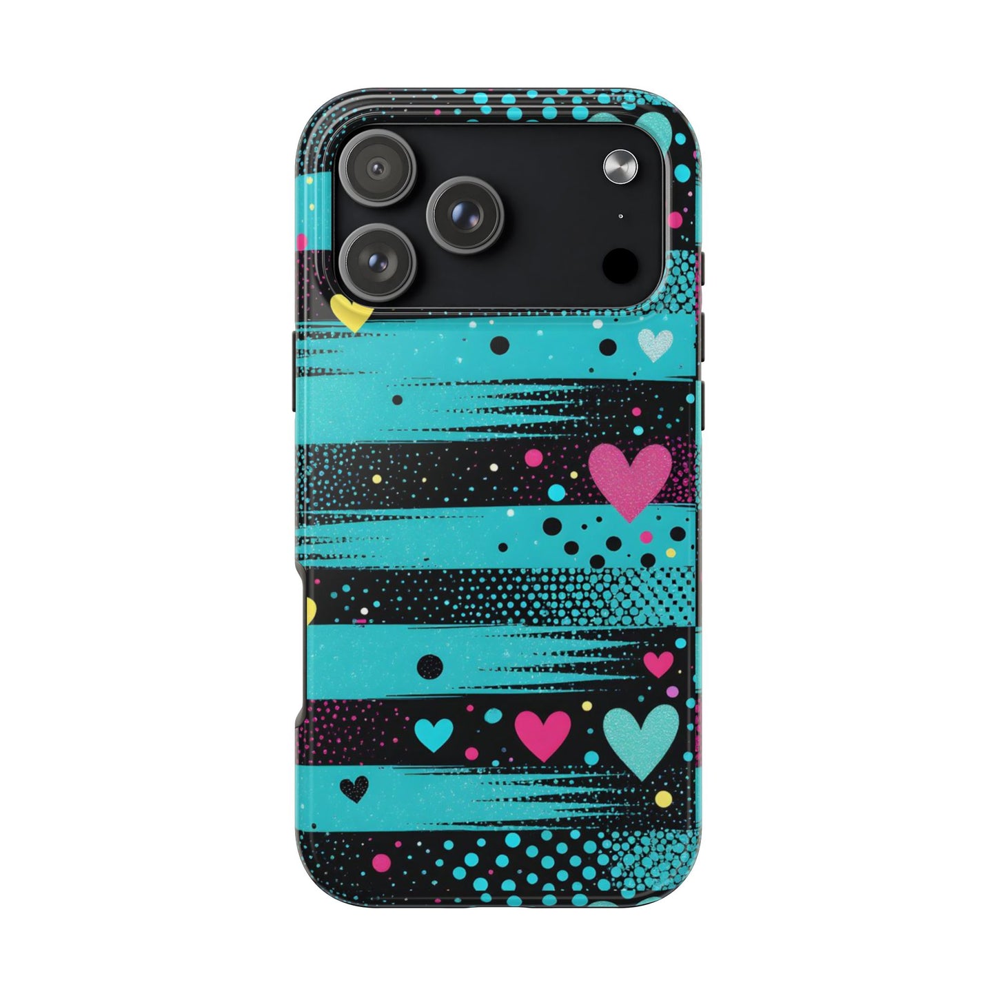 Teal Pop Heart Stripe Tough Phone Case