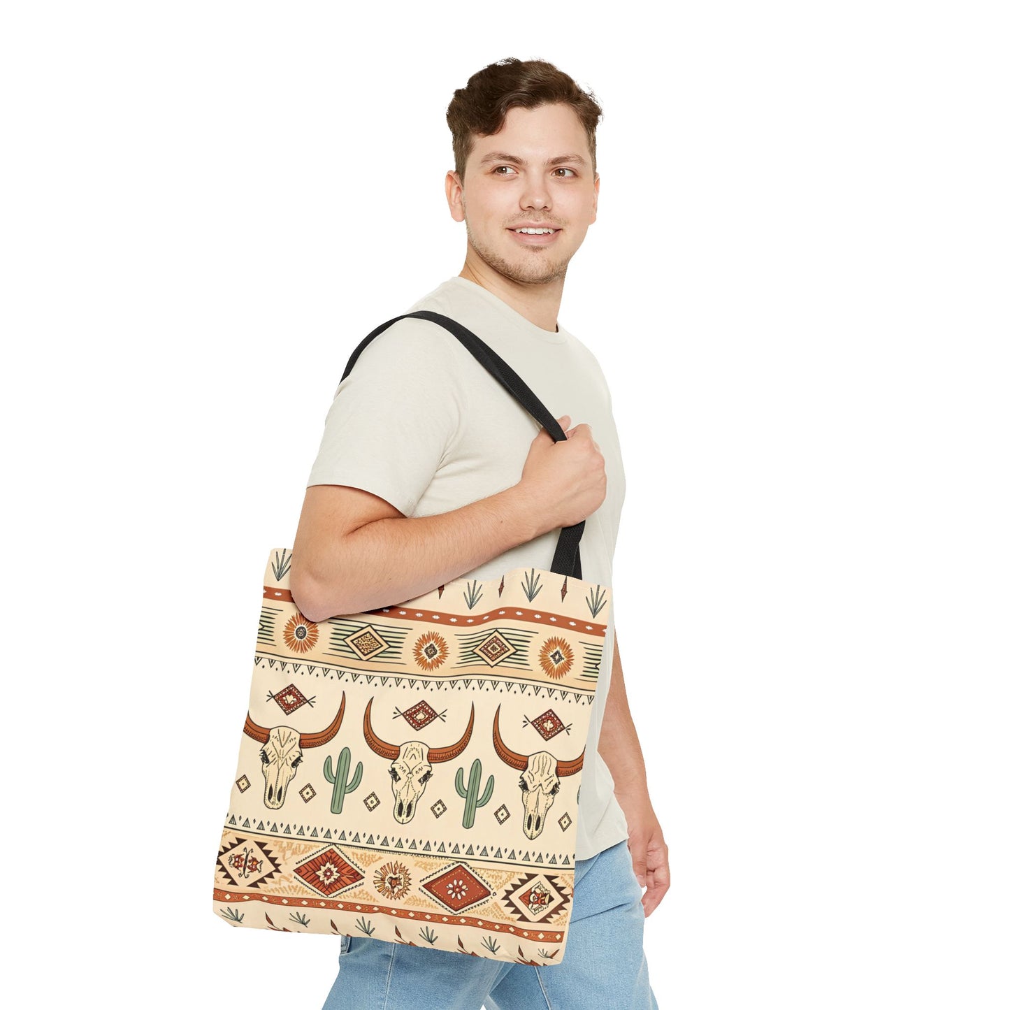 Boho Desert Cow Skull & Cactus Tote Bag