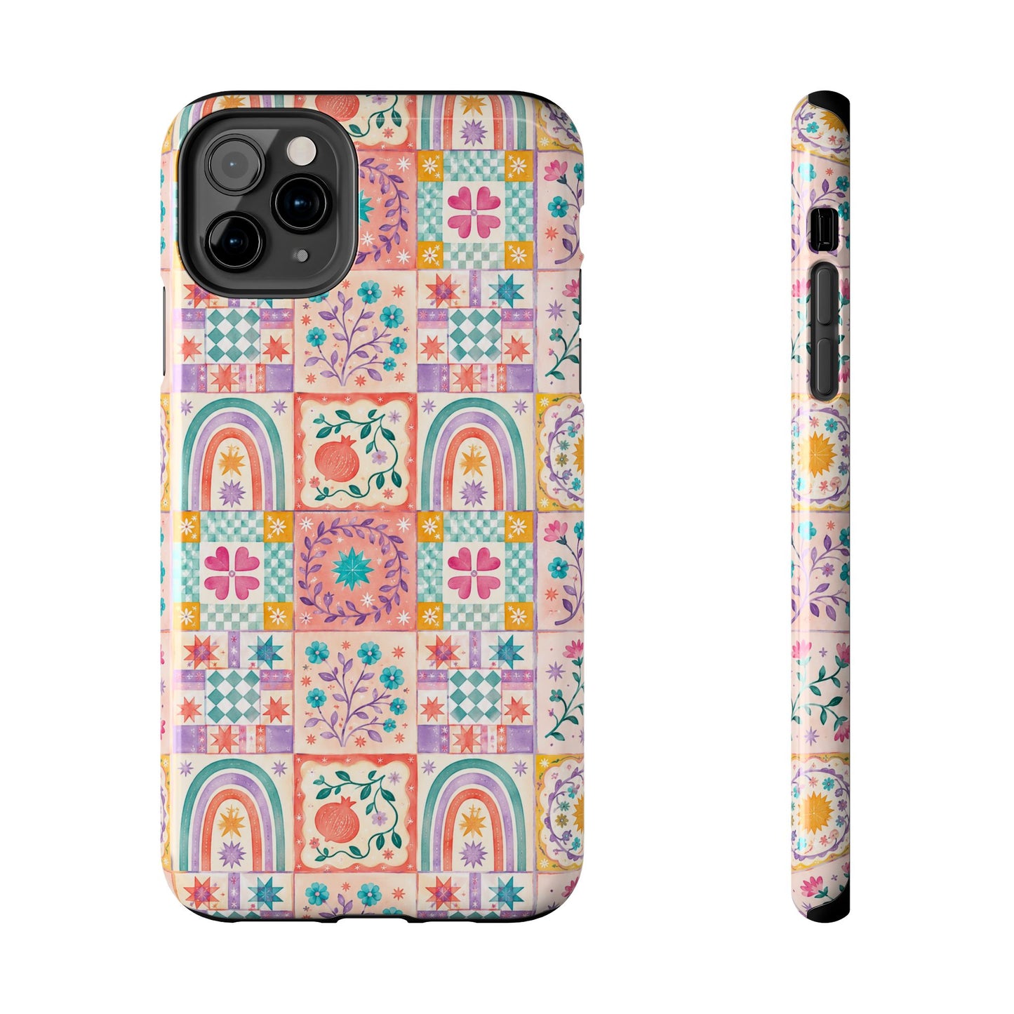 Boho Patchwork Rainbow Tile Design Tough Phone Case