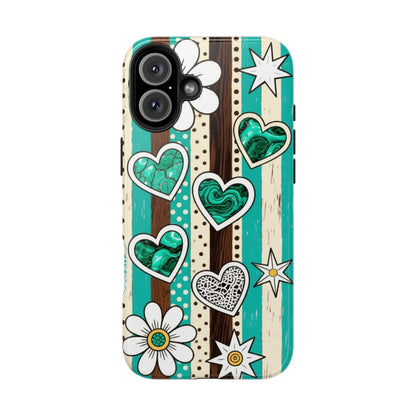 Turquoise Hearts & Daisies Tough Phone Case
