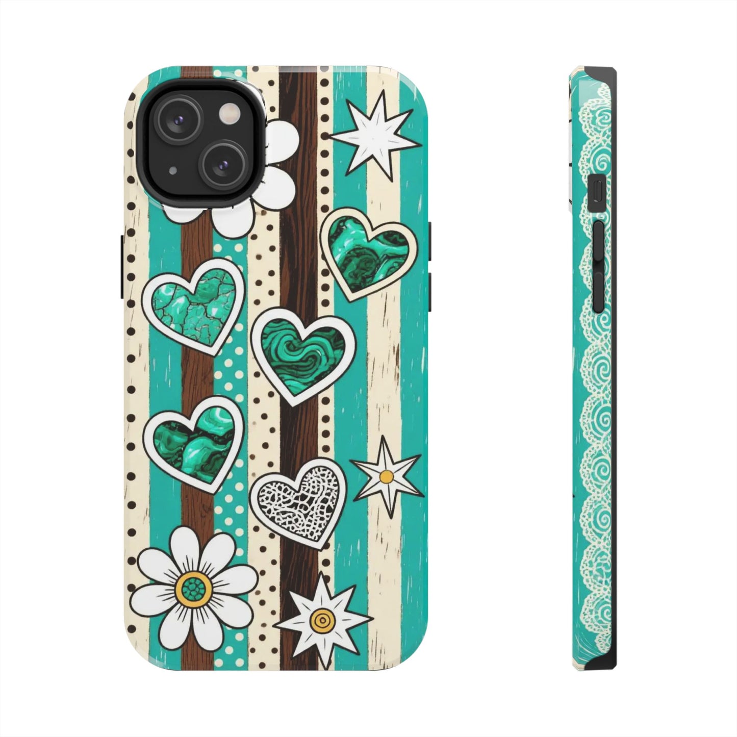 Turquoise Hearts & Daisies Tough Phone Case