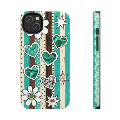 Turquoise Hearts & Daisies Tough Phone Case