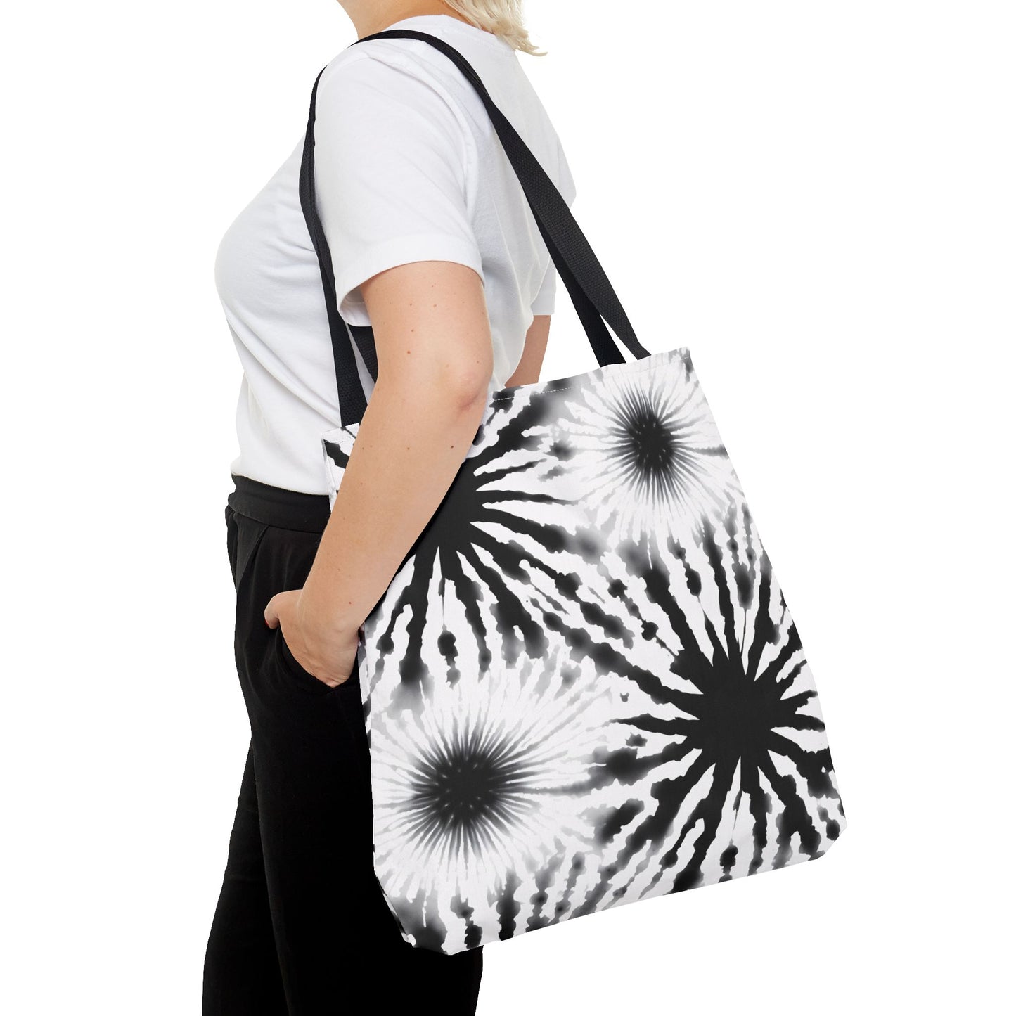 Black & White Burst Tie-Dye Tote Bag