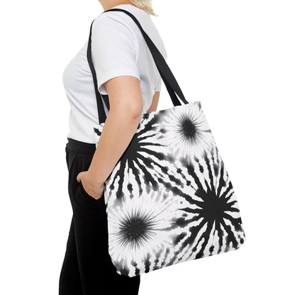 Black & White Burst Tie-Dye Tote Bag