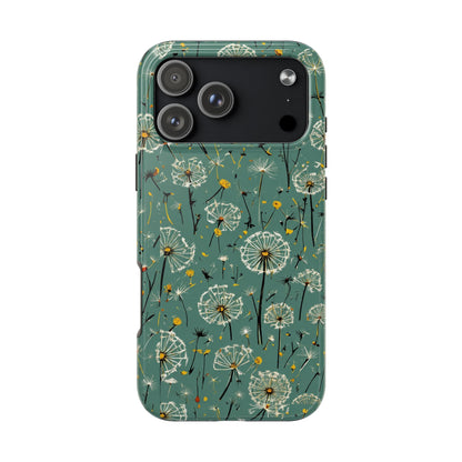 Teal Dandelion Floral Protective Cover Tough Phone Case