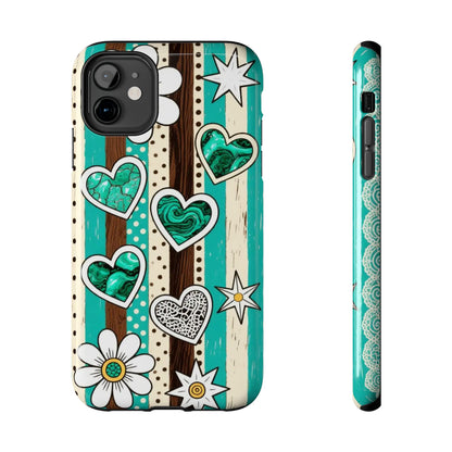 Turquoise Hearts & Daisies Tough Phone Case