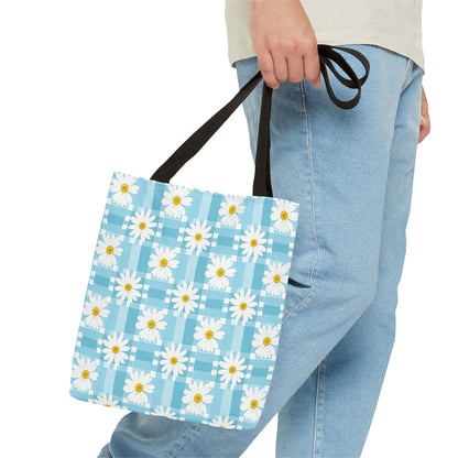 Blue Gingham Daisy Tote