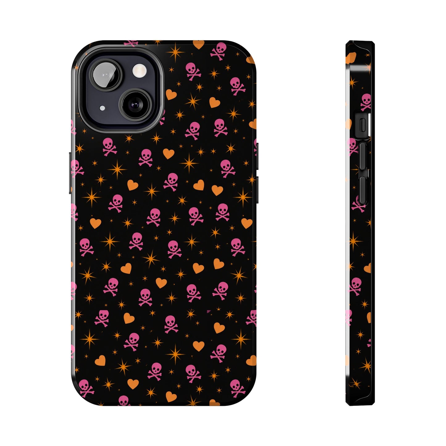 Pink Skull & Orange Heart Pattern Tough Phone Case