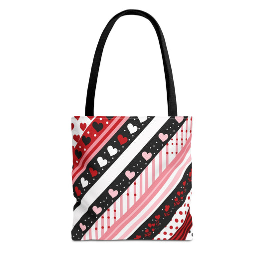 Hearts Diagonal Stripe Tote Bag