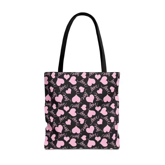 Pink Hearts & "Love" Tote Bag
