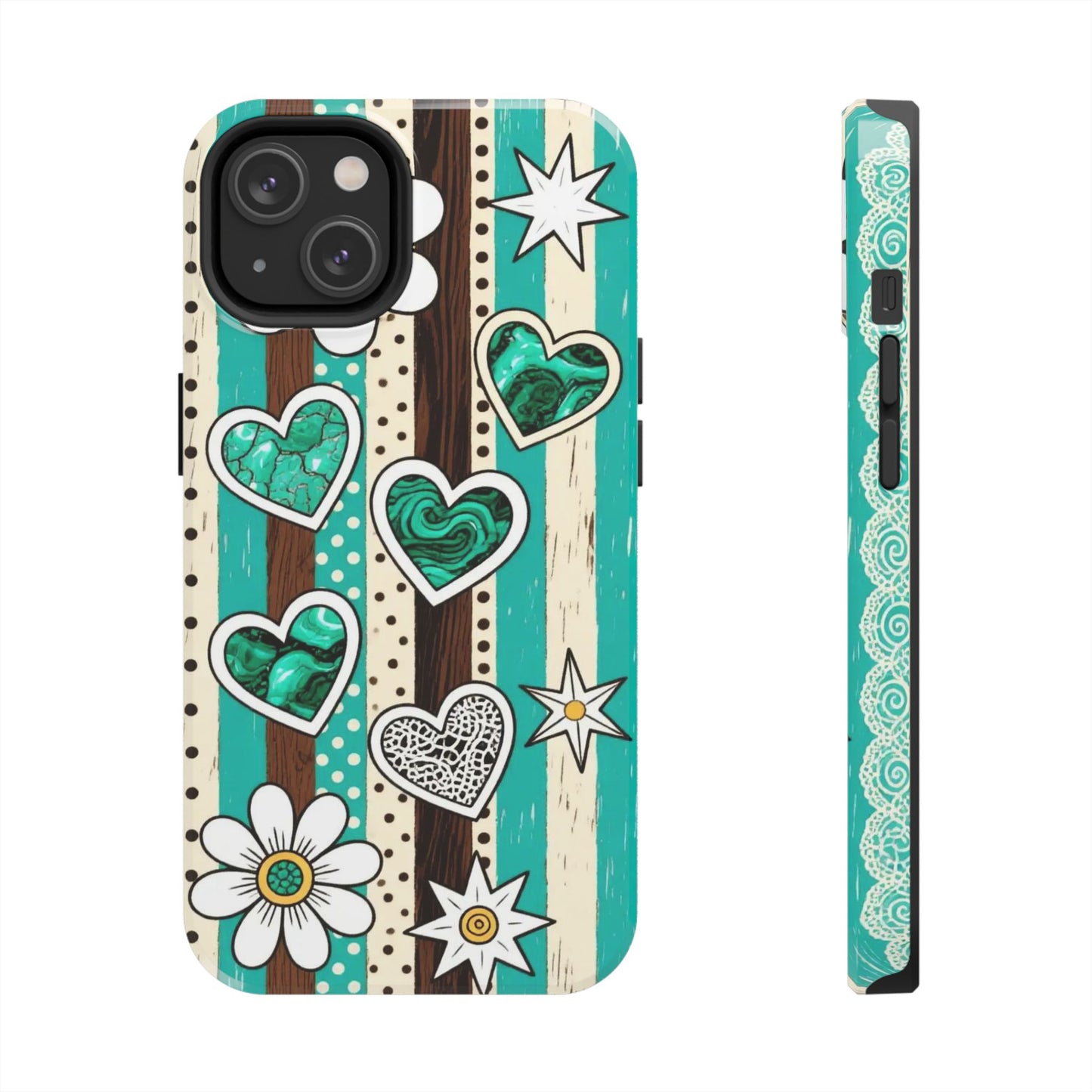 Turquoise Hearts & Daisies Tough Phone Case