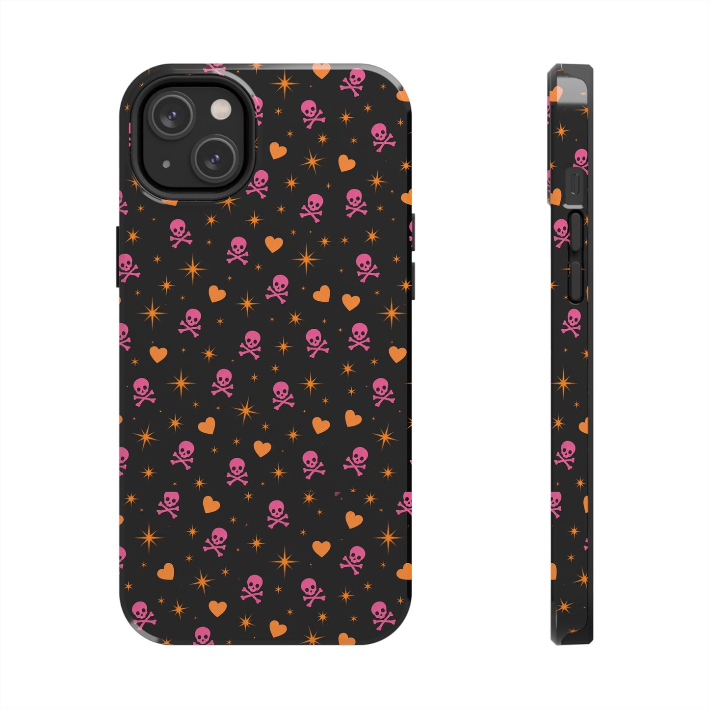Pink Skull & Orange Heart Pattern Tough Phone Case