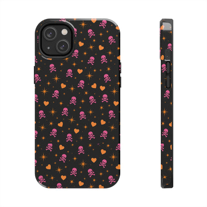 Pink Skull & Orange Heart Pattern Tough Phone Case