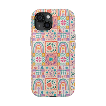 Boho Patchwork Rainbow Tile Design Tough Phone Case