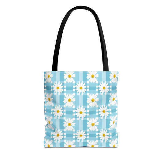 Blue Gingham Daisy Tote