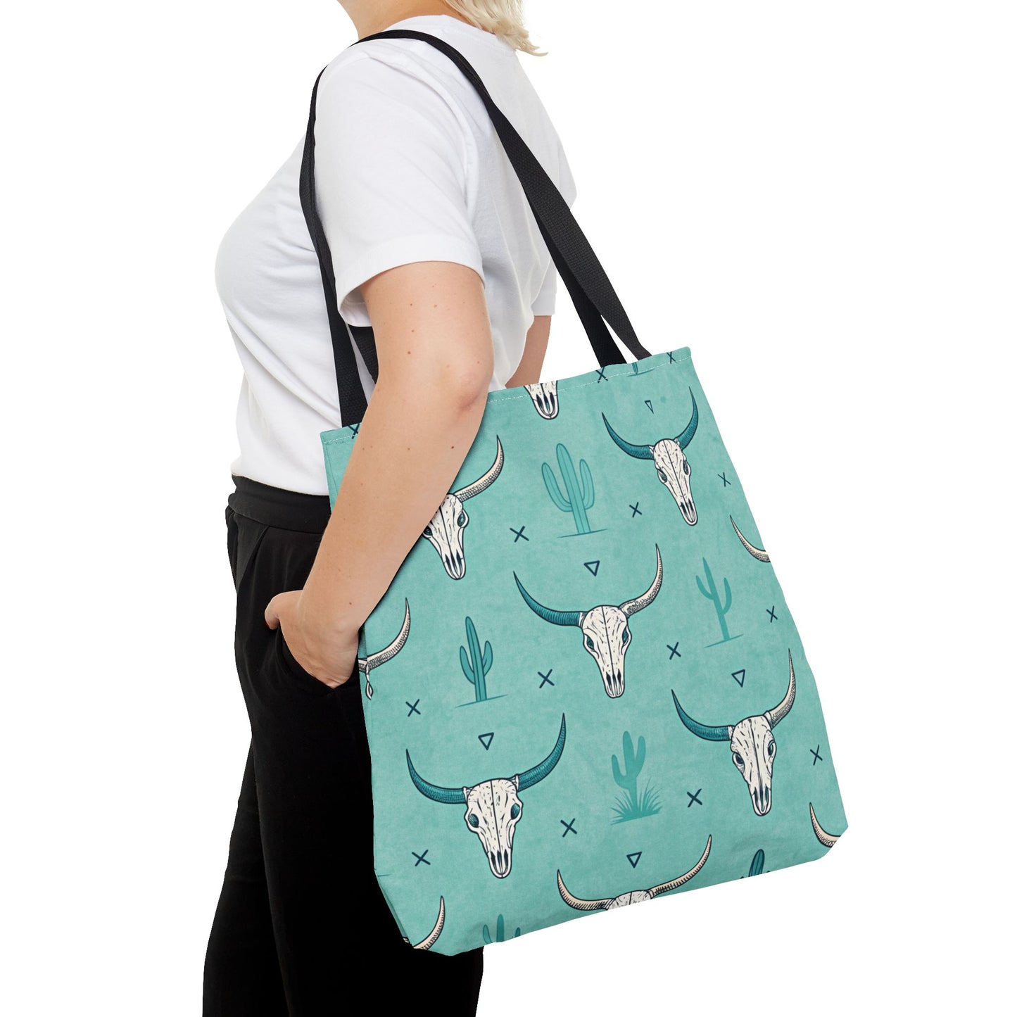 Turquoise Cactus & Cow Skulls Tote Bag