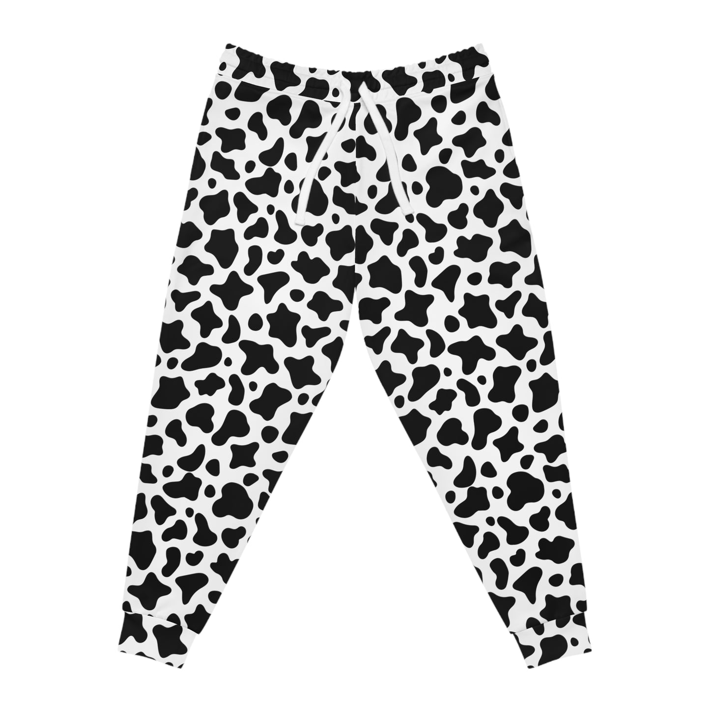 Cow Print Joggers — Black & White All-Over Print Athletic Pants