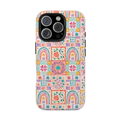 Boho Patchwork Rainbow Tile Design Tough Phone Case