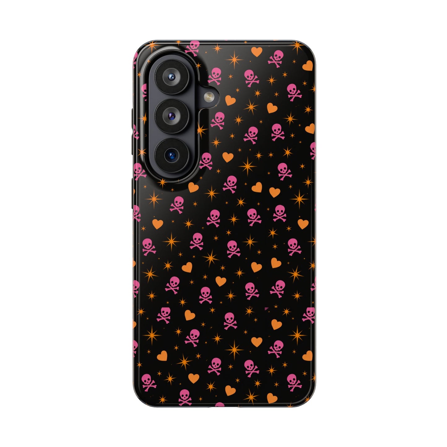 Pink Skull & Orange Heart Pattern Tough Phone Case