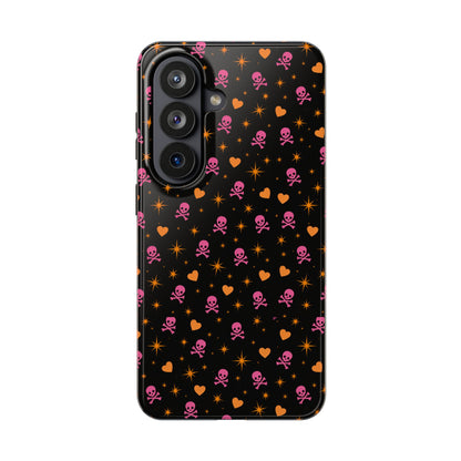 Pink Skull & Orange Heart Pattern Tough Phone Case