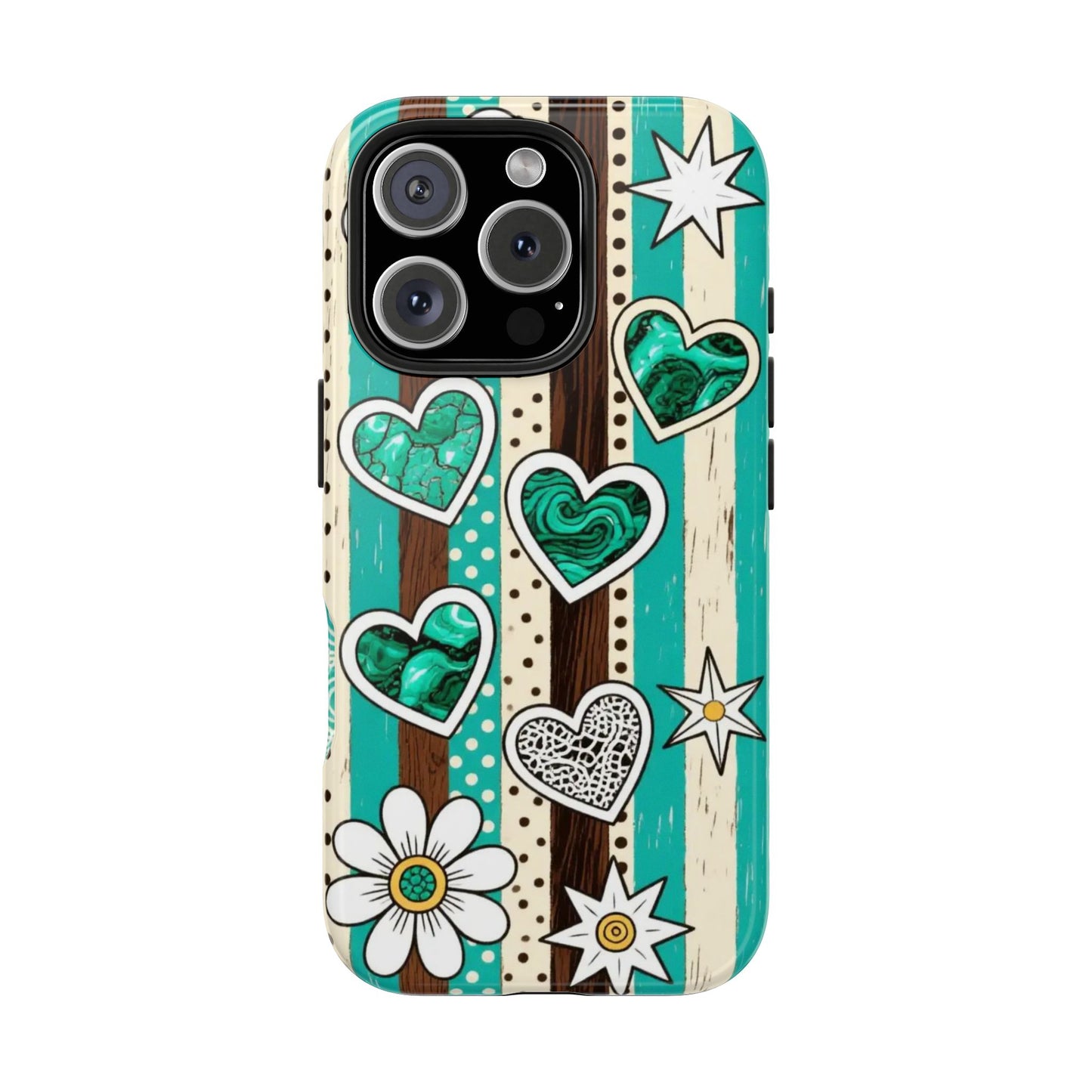 Turquoise Hearts & Daisies Tough Phone Case