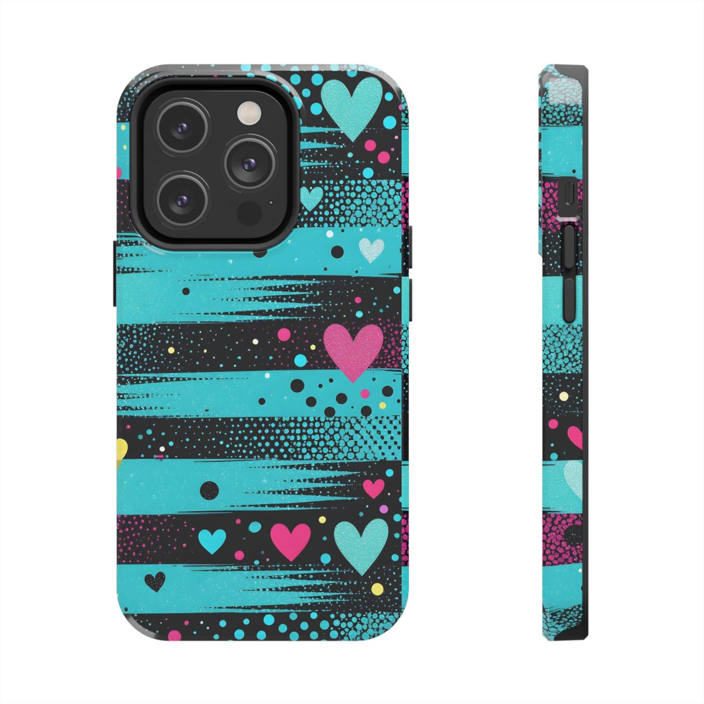 Teal Pop Heart Stripe Tough Phone Case