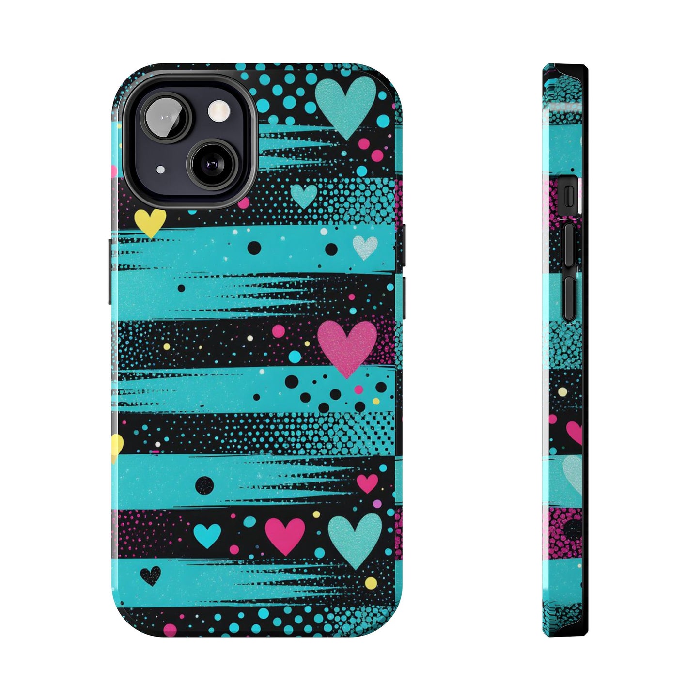 Teal Pop Heart Stripe Tough Phone Case