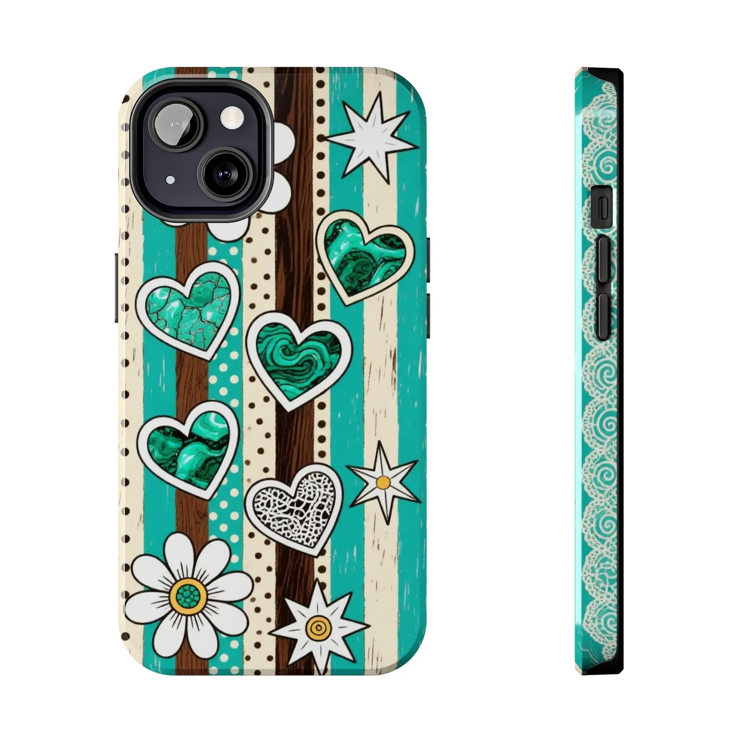 Turquoise Hearts & Daisies Tough Phone Case