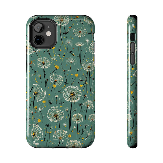 Teal Dandelion Floral Protective Cover Tough Phone Case