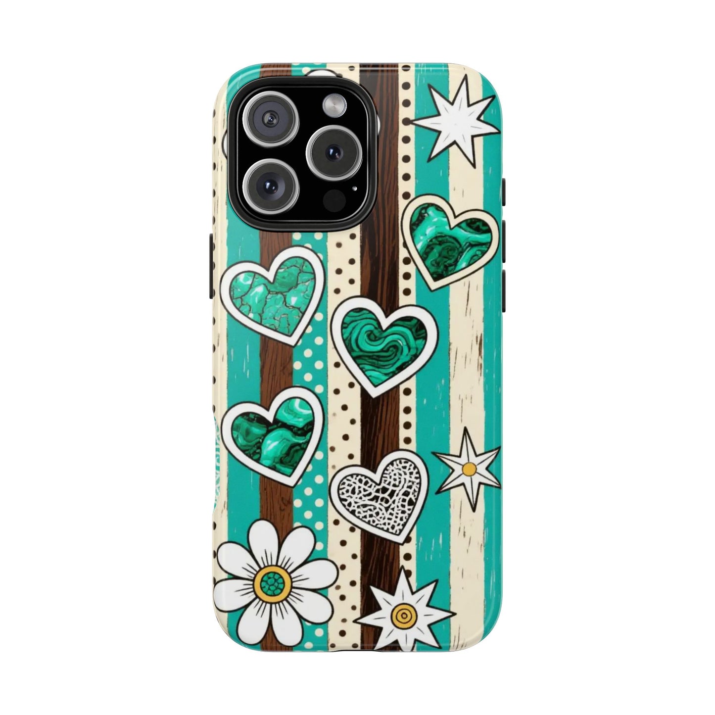 Turquoise Hearts & Daisies Tough Phone Case
