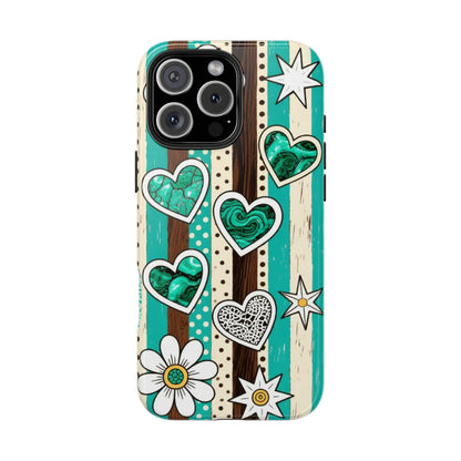 Turquoise Hearts & Daisies Tough Phone Case