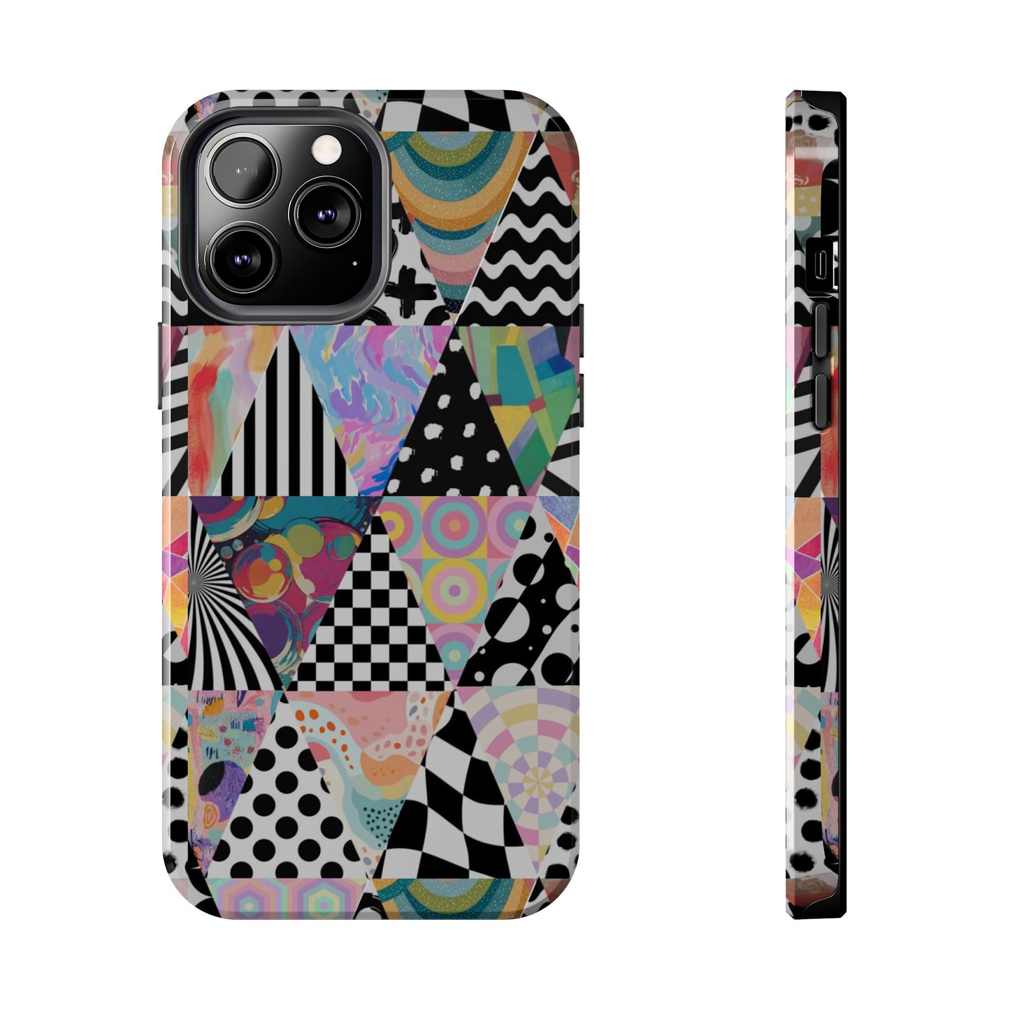 Retro Geometric Patchwork Design Tough Phone Case