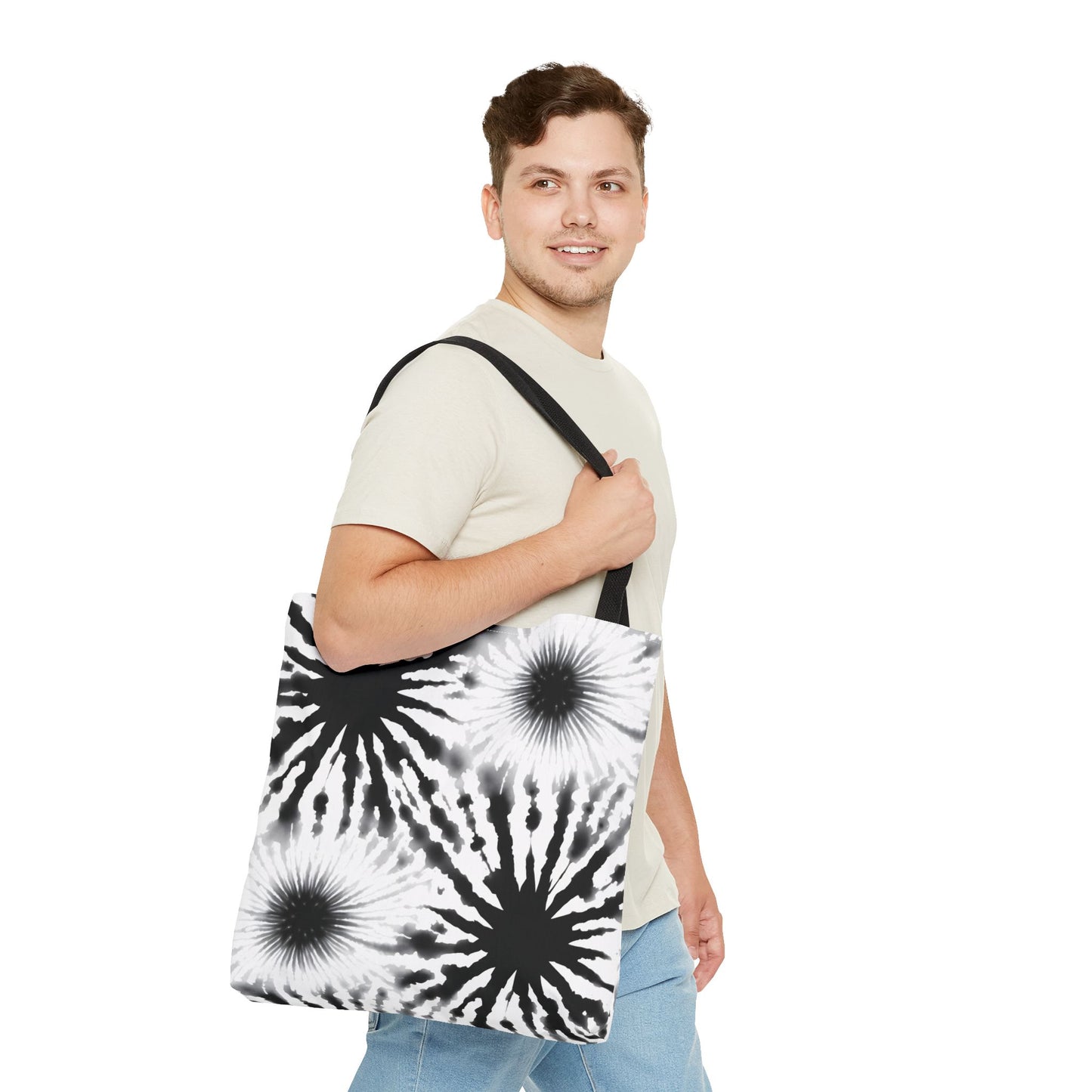 Black & White Burst Tie-Dye Tote Bag