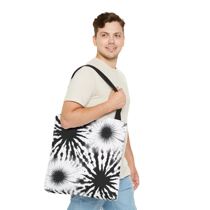 Black & White Burst Tie-Dye Tote Bag