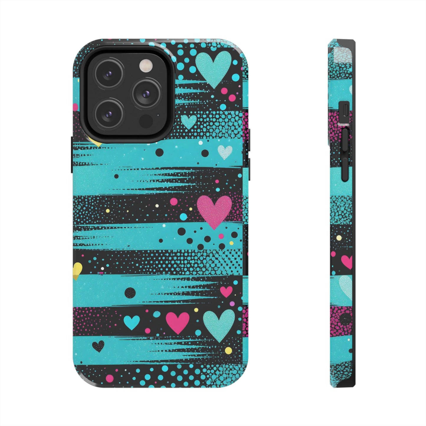 Teal Pop Heart Stripe Tough Phone Case