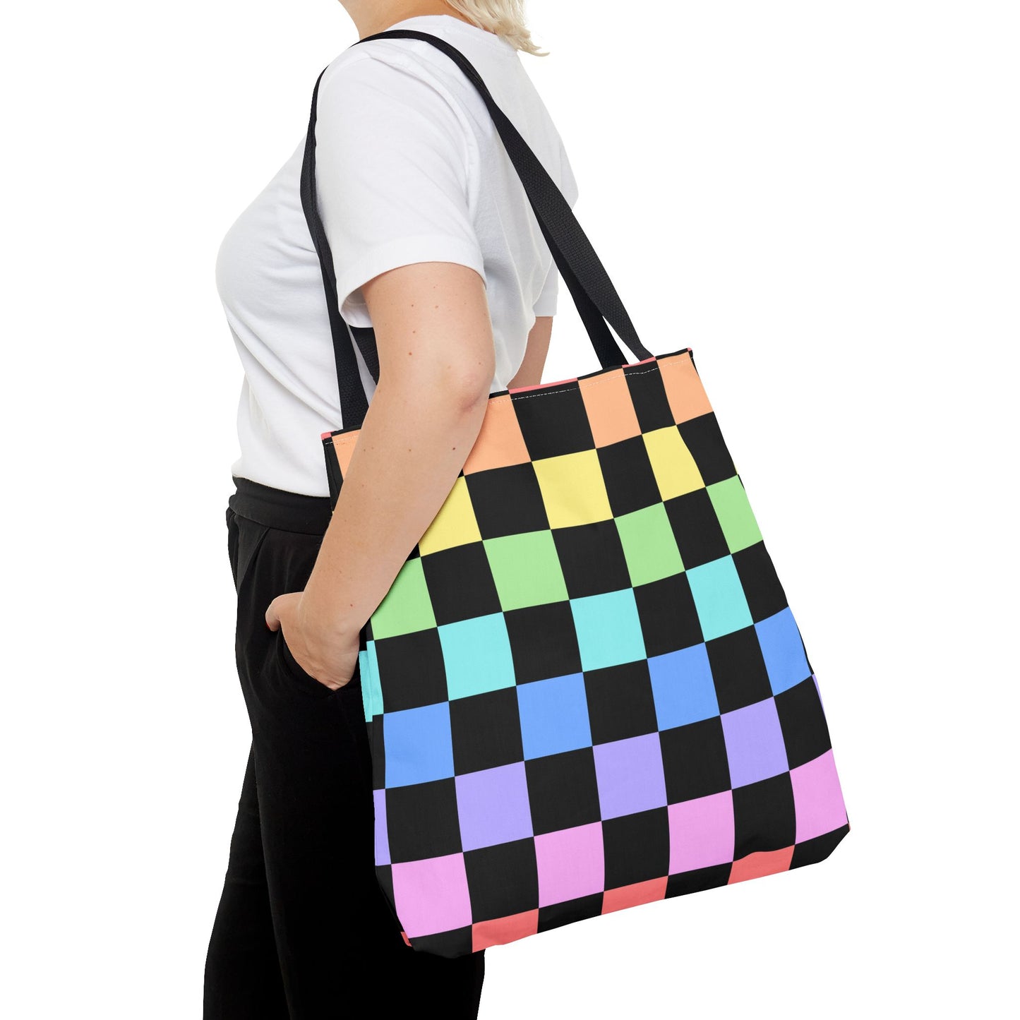 Checkerboard Rainbow Tote Bag