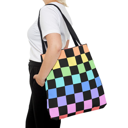 Checkerboard Rainbow Tote Bag