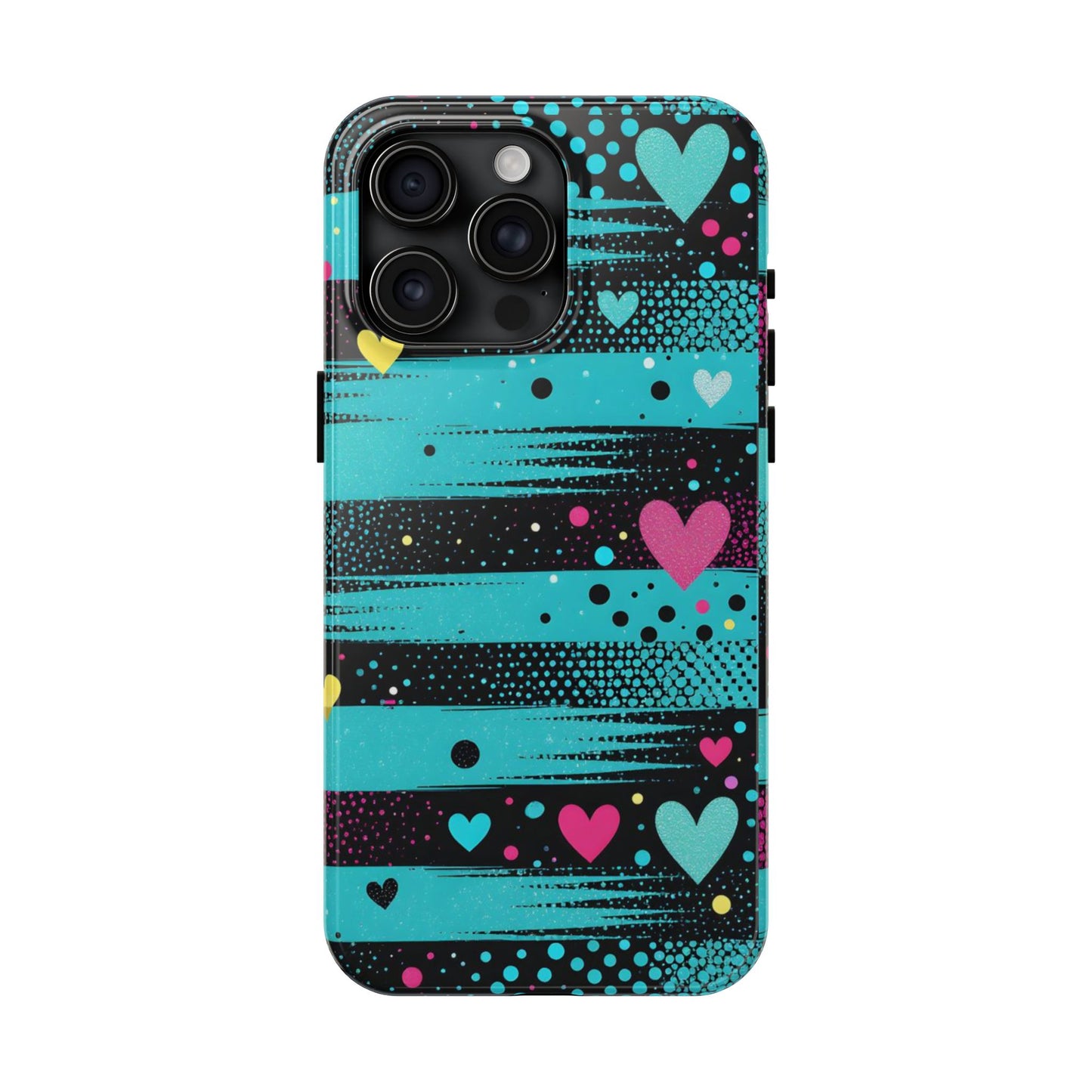 Teal Pop Heart Stripe Tough Phone Case