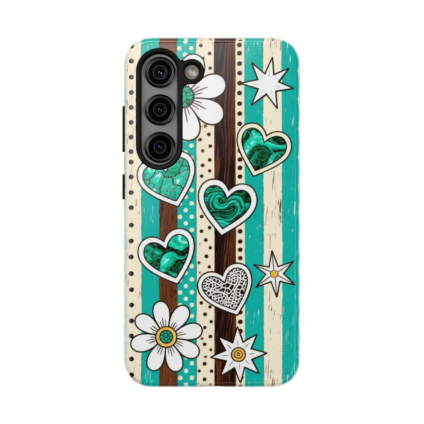 Turquoise Hearts & Daisies Tough Phone Case